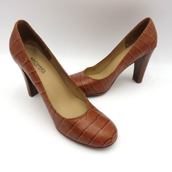 Michael Kors Womens Size 8 Brown Leather Pumps Closed Toe 4" Heel Reptile Look - Picture 8 of 11